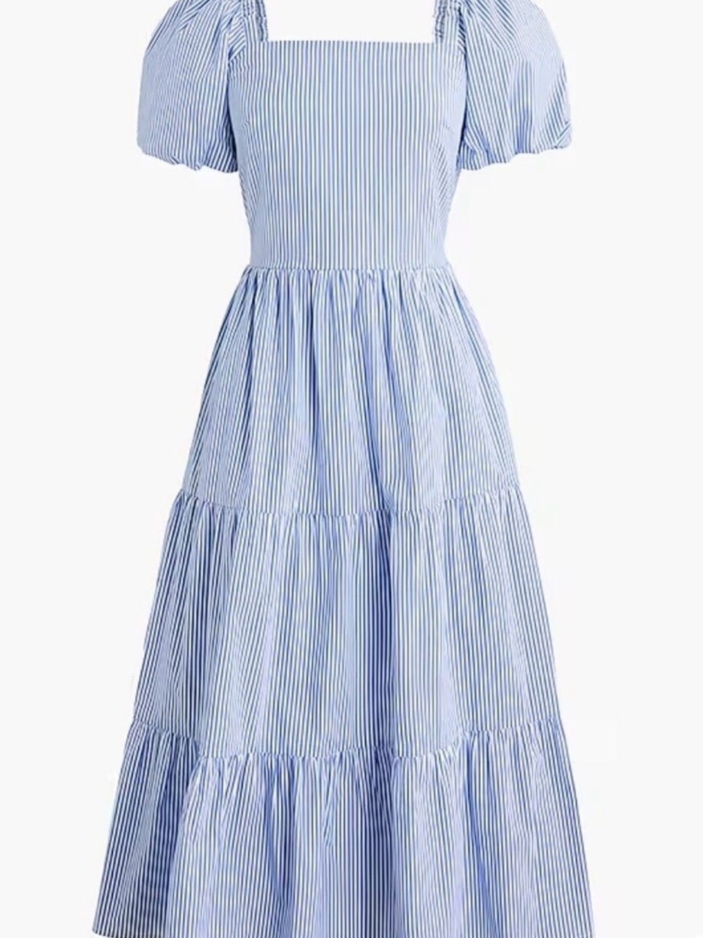 NWT J.Crew Blue Stripe Puff-Sleeve Tiered Midi Dress